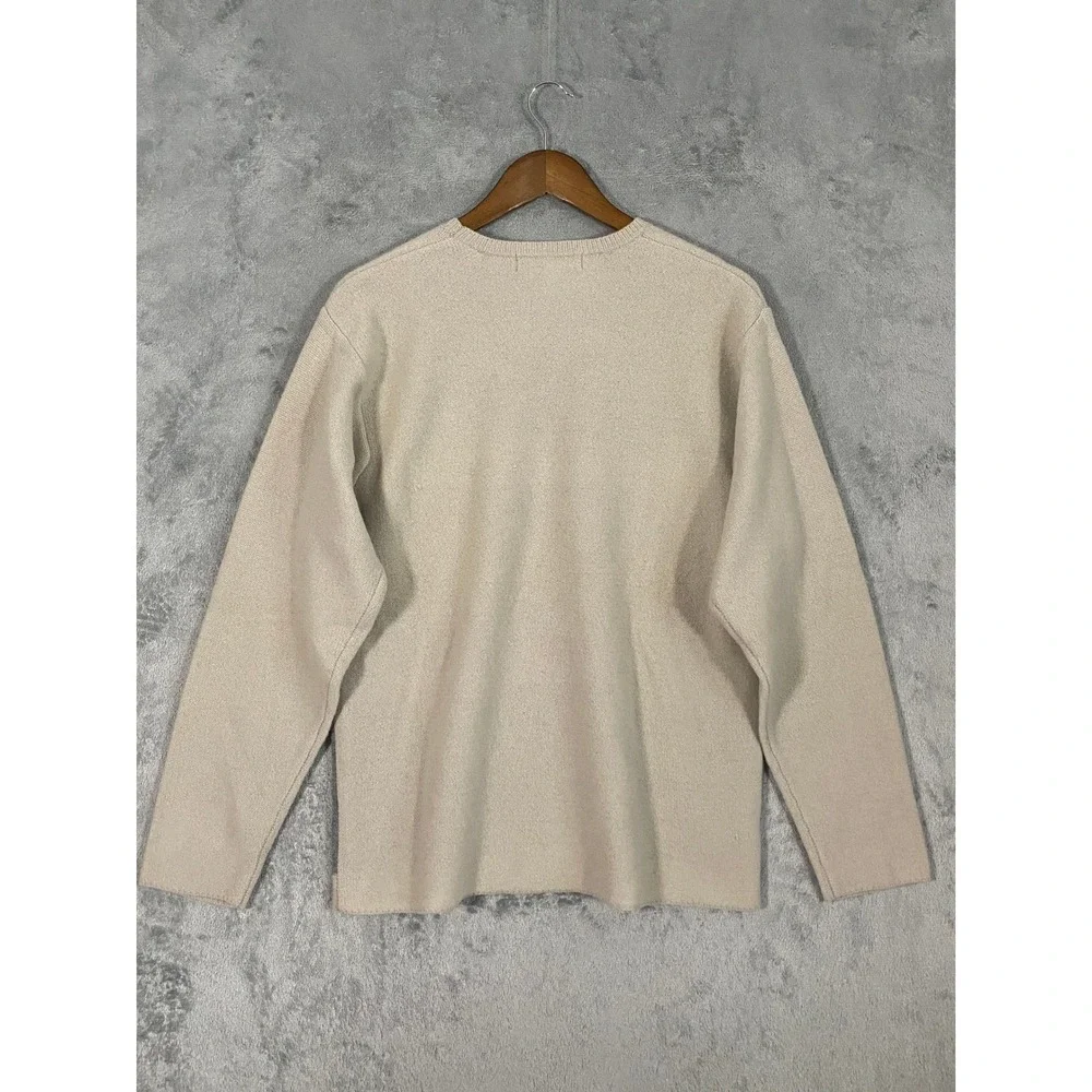 Banana Republic Sweater Sz L Grey Beige Striped 100% Lambswool Neutral Preppy